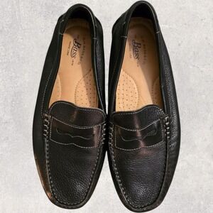 Bass Monte Leather Loafers Mens 10.5M Black Slip On Shoes Made in Brazil